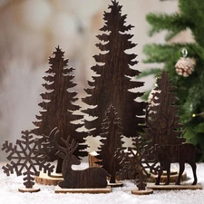 MorningRo 8 Pcs Christmas Table Decorations Wooden Christmas Pine Tree Reinde...