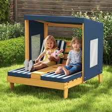Kids Double Chaise Lounge 2 Seats Patio Lounge Chair with Awning