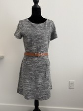LOFT Gray Knit A-Line Dress Short Sleeve Knee Length Round Neck Size 6