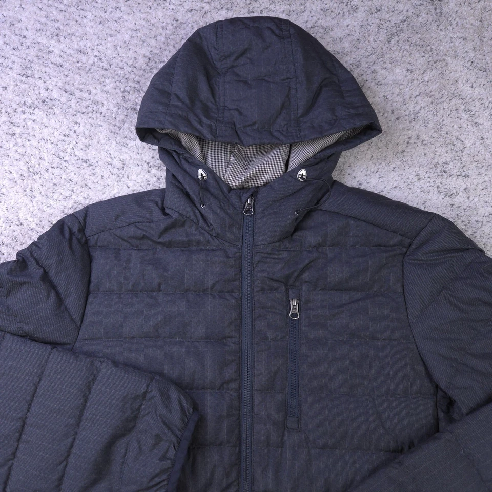 Chaqueta de plumón Prana para hombre pequeña abrigo acolchado Lasser con capucha gris bolsillos acolchados usada en excelente estado Foto 4 de 4