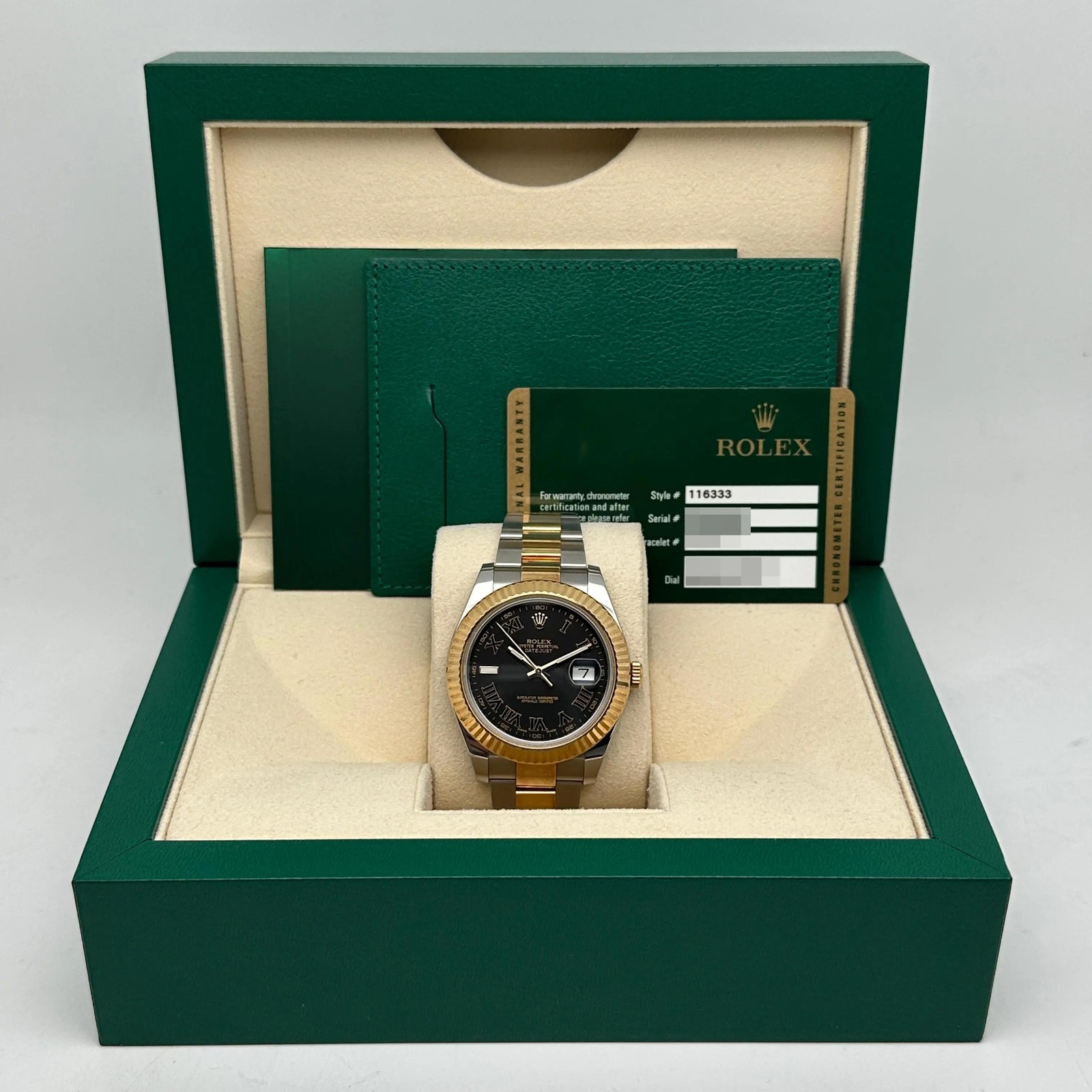 Rolex Datejust II 116333 18K Yellow Gold Steel Roman Black Dial Watch