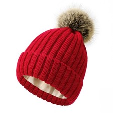 Red Satin Lined Beanie for Women Knit Winter Hats Silk Lined Warm Soft Womens...