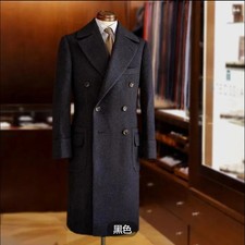 Winter Wool Blend Men's Overcoat Double Breasted Outdoor Wear Long Jacket