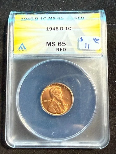 1946 D LINCOLN WHEAT CENT ANACS MS 65 RD 136