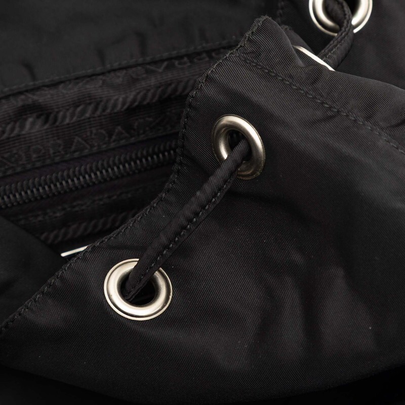 PRADA Triangle Logo Plate Backpack Black Nylon Leather Women s Used from japan thumbnail 6