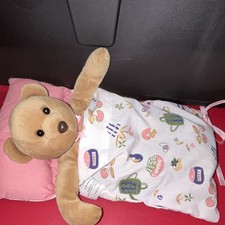 Honey Plush Teddy Bear 11in Brown Beige Black Eyes w/Clothes Pillow Blanket 3pc