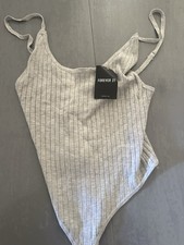FOREVER 21 Women s Gray Solid Strap One-Piece Bodysuit, Size M Regular