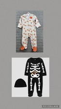 Carters Baby Halloween Skeleton Pumpkins Sleeper Pajamas Hat Size NB 0 Months