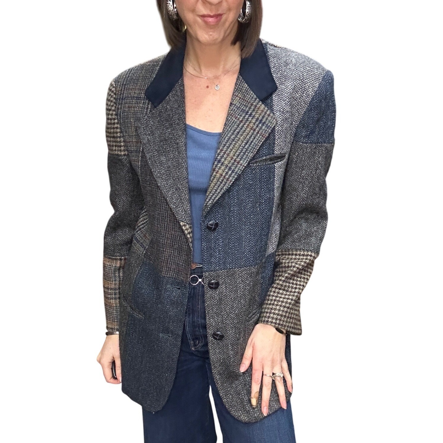 Casual Corner Patchwork Wool Blazer Jacket Navy B… - image 3