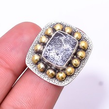 Dendritic Agate - Brazil Two Tone Designer 925 Sterling Silver Ring s.7 Sku8