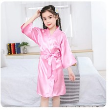 Pink Bathrobes for Girls Nightwear Satin Silk Kids Robes Summer Girl Nightgown S