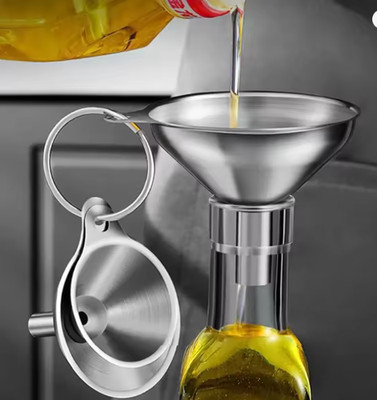 3 Stainless Steel Kitchen Funnel Set with 2 Brushes   Food Grade No-Spill Design