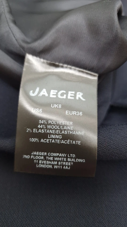 £110 Jaeger Wool Tailored Wiggle Wrap Skirt Size 8 Navy Blue Pencil - Image 4 of 4