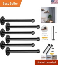 6 Pack Industrial Black Iron Pipe Shelf Brackets - Rustic Wall Mount Decor