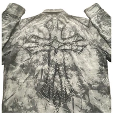 Roar Brand Strength Refind LS Button Up Shirt HUGE Embriodered Gray XL Men