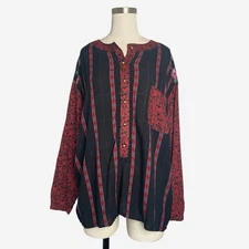 Vintage 90s Carole Little Mixed print gold button blouse lagenlook poetcore M/L