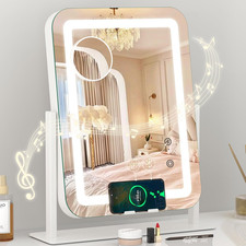 5-In-1 Lighted Vanity Mirror with Bluetooth Speaker Wireless Charging, 15"X12"
