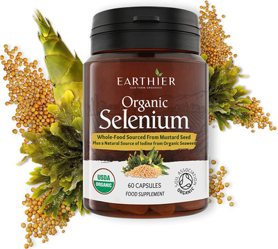 Organic Selenium 200 Mcg with Iodine and Silica All from Certified Organic Wh...