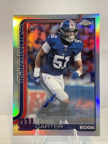 Abdul Carter Giants 2025 Topps Chrome Refractor RA-AC Rookie Variation Auto /499