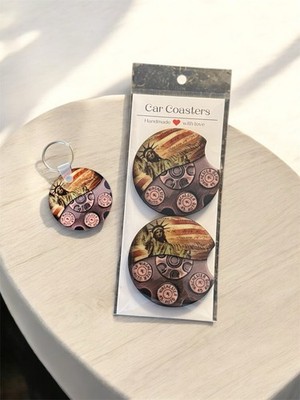 American Flag 2nd Amendment Keychain And Car Coasters Matching Set