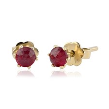 14K Solid Gold Genuine Ruby Stud Earrings With Flower Shape Butterfly Backs