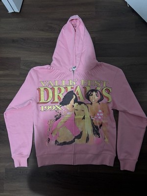Valley Fest Dreams Pink Cotton Full Zip Hooded Graphic Print Hoodie Size M