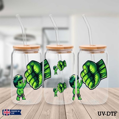 Hulk and Son UV DTF Aufkleber - 16oz Libbey Dose Glasfolie zs6