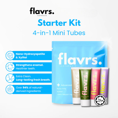 Flavrs Toothpaste Starter Kit 4x15g Nano-Hydroxyapatite n-HAp Discovery Travel