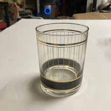 Culver Barware Glass Devon Black 22kt Gold Lowball Whiskey Rocks Vtg Stripes MCM