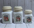 Vtg Avon Country Garden Bird Of Paradise Dust Bath Powder Milk Glass Set Of 3