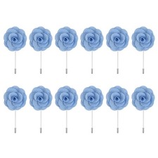 12Pcs Groom Boutonnieres Rose Boutonnieres Pins 3.5"x1.6" for Wedding Light Blue