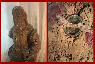 ANTICA STATUA DI SAN PIETRO IN LEGNO CON RELIQUIA GIUSTINIANI GENOVA DEL '500
