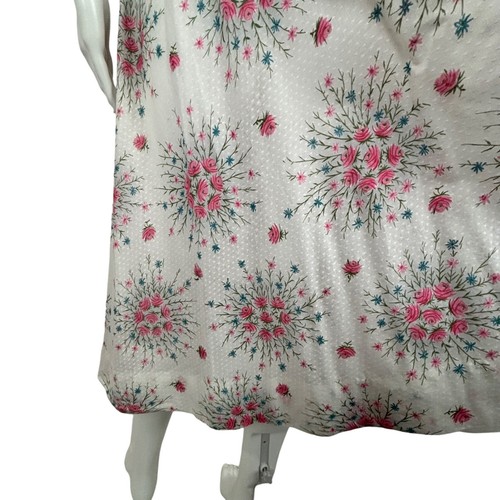 Vintage 50s Floral Dress Women's Small Pink Floral Dotted Swiss Sheer Fit Flare - Picture 11 of 14