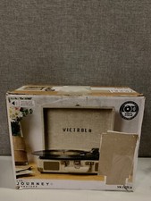Victrola Journey + Bluetooth Suitcase Turntable Record Player Cream Linen Finish