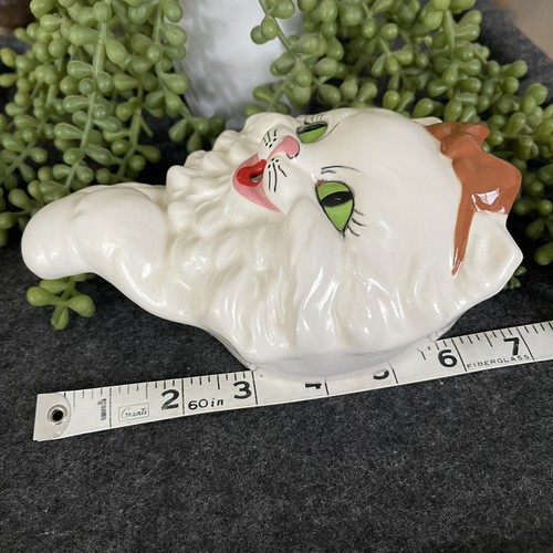 Vaso da appendere e porta incenso gatto persiano bianco ceramica vintage - Foto 5 di 12