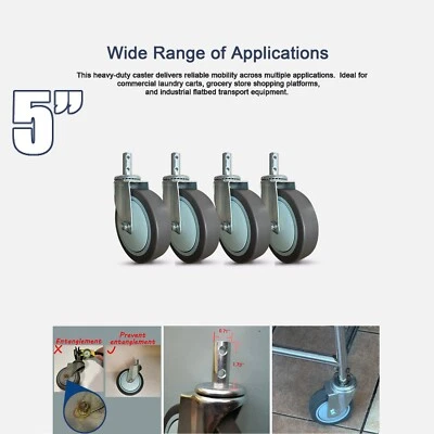 5" LAUNDRY CART CASTER WHEEL, 4pcs, ROUND POST, FITS R&B WIRE - CSTR88G, C88