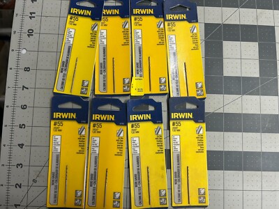 New 8-pack lot Irwin 81155 #55 (0.052'') Jobber Length Wire Gauge Drill Bit