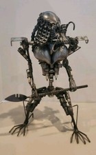 Heavy Rotating Predator Metal Sculpture With Spear. Scrap Metal Artwork 18.5"