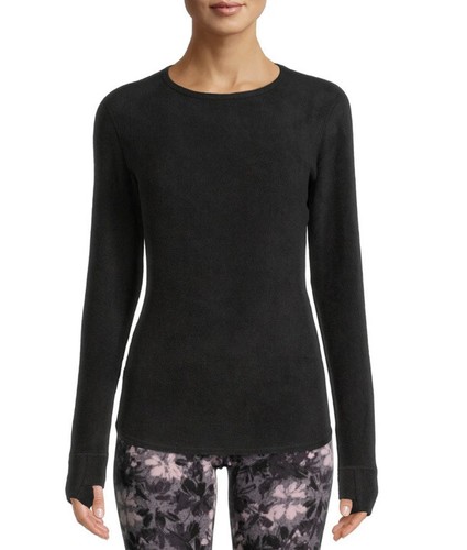 Climate Right Cuddl Duds Women's Long Sleeve Crew Stretch Fleece Size M Black - Picture 2 of 9