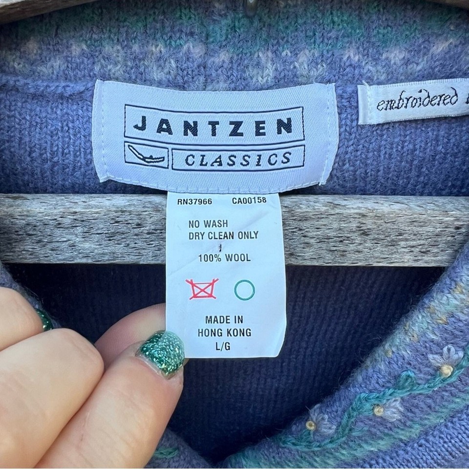 VTG Jantzen Lavender Boiled Wool Faerie Kei Embroidered Granny Cardigan