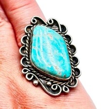 Vintage Native American Blue Turquoise Sterling Silver Ring Size 7.5 13 Grams