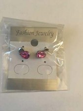 Sterling Silver Plated w/Pink Crystals Earrings/Studs--Great Gift--New in Pkg 
