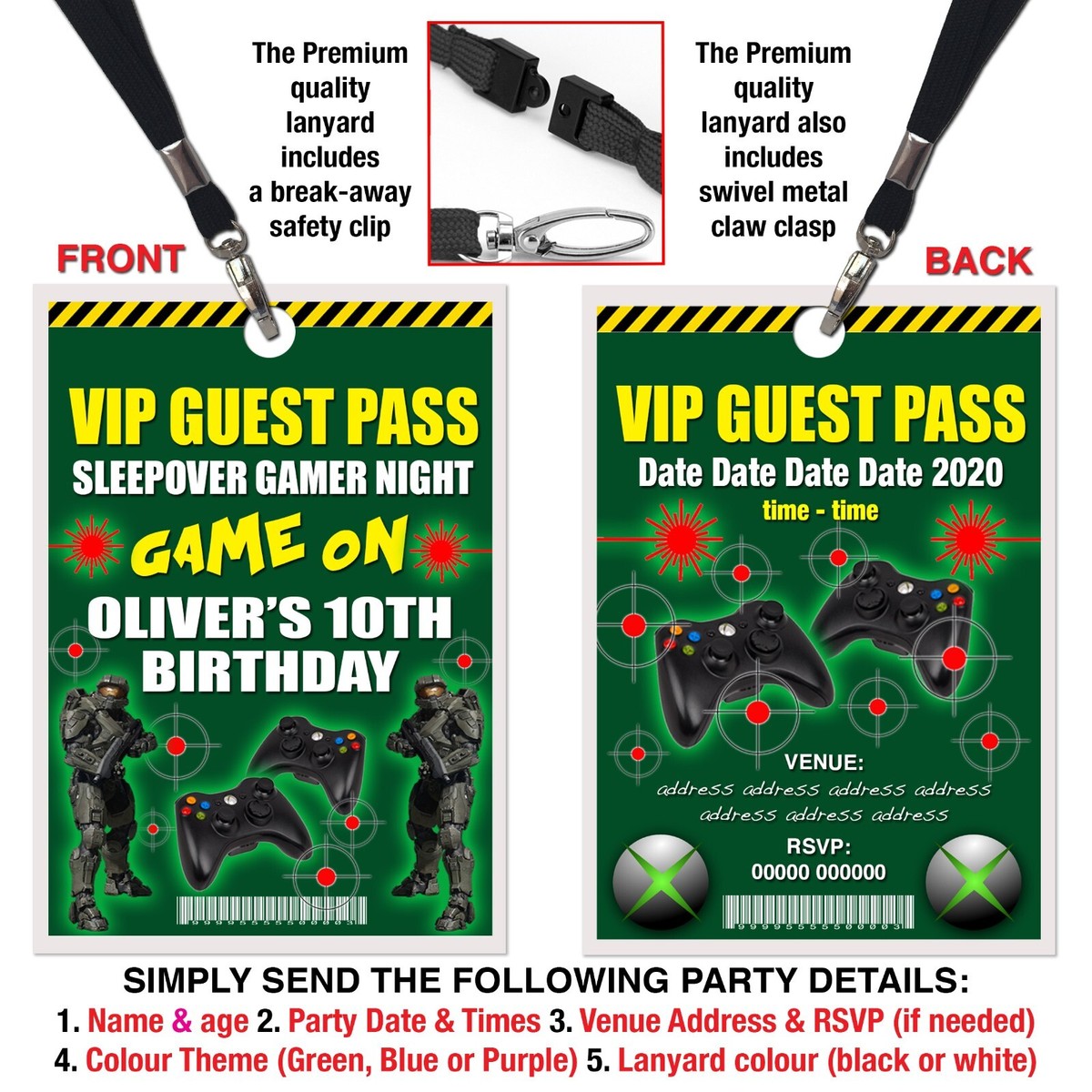 Football Birthday Invitations For Boys Personalized Gamer Or Football VIP  Lanyard - Custom Birthday Party Invites For Boys Super Bowl Party  Invitations, image size:1200x1200