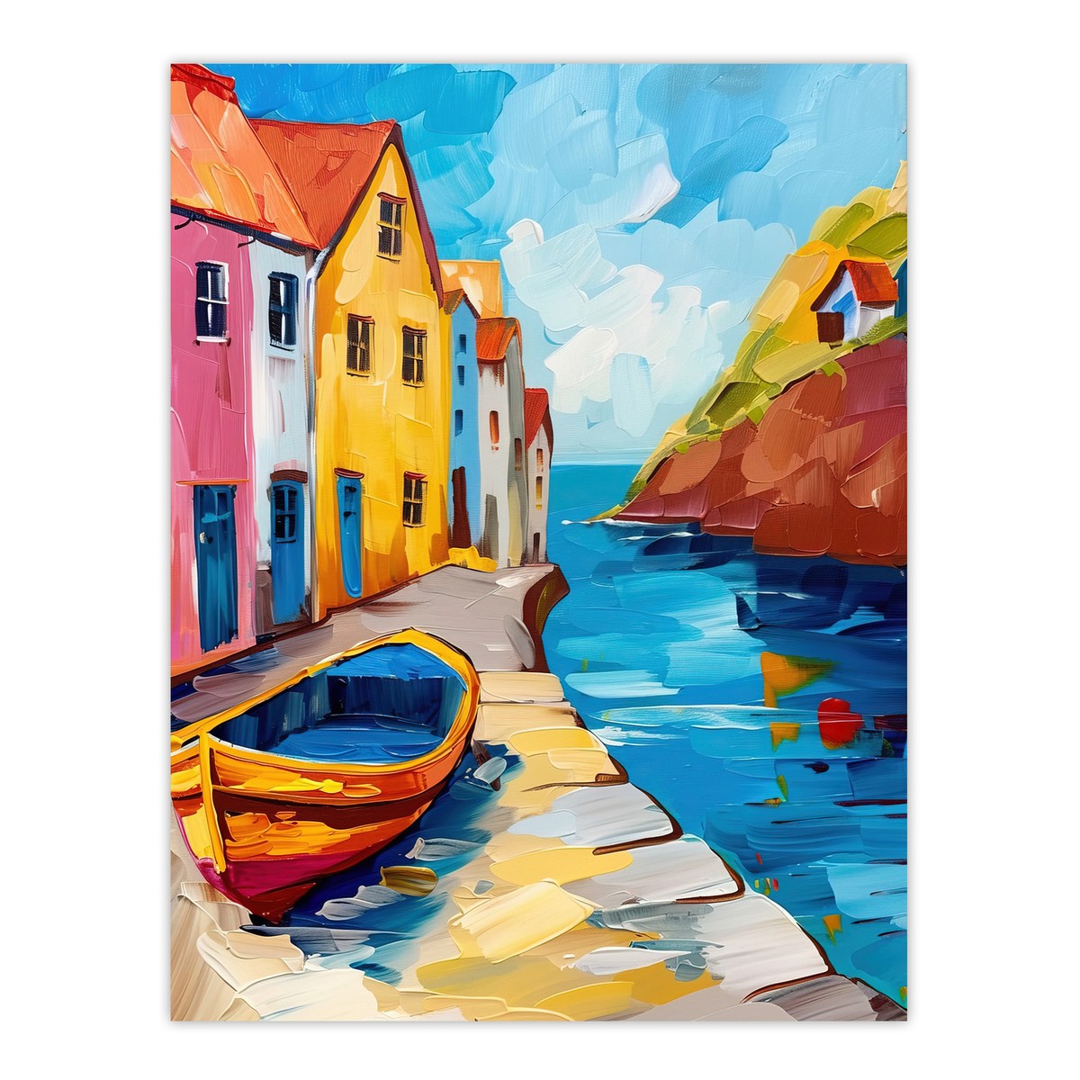 Colourful Houses Boat English Seaside Town Wall Art Poster Print