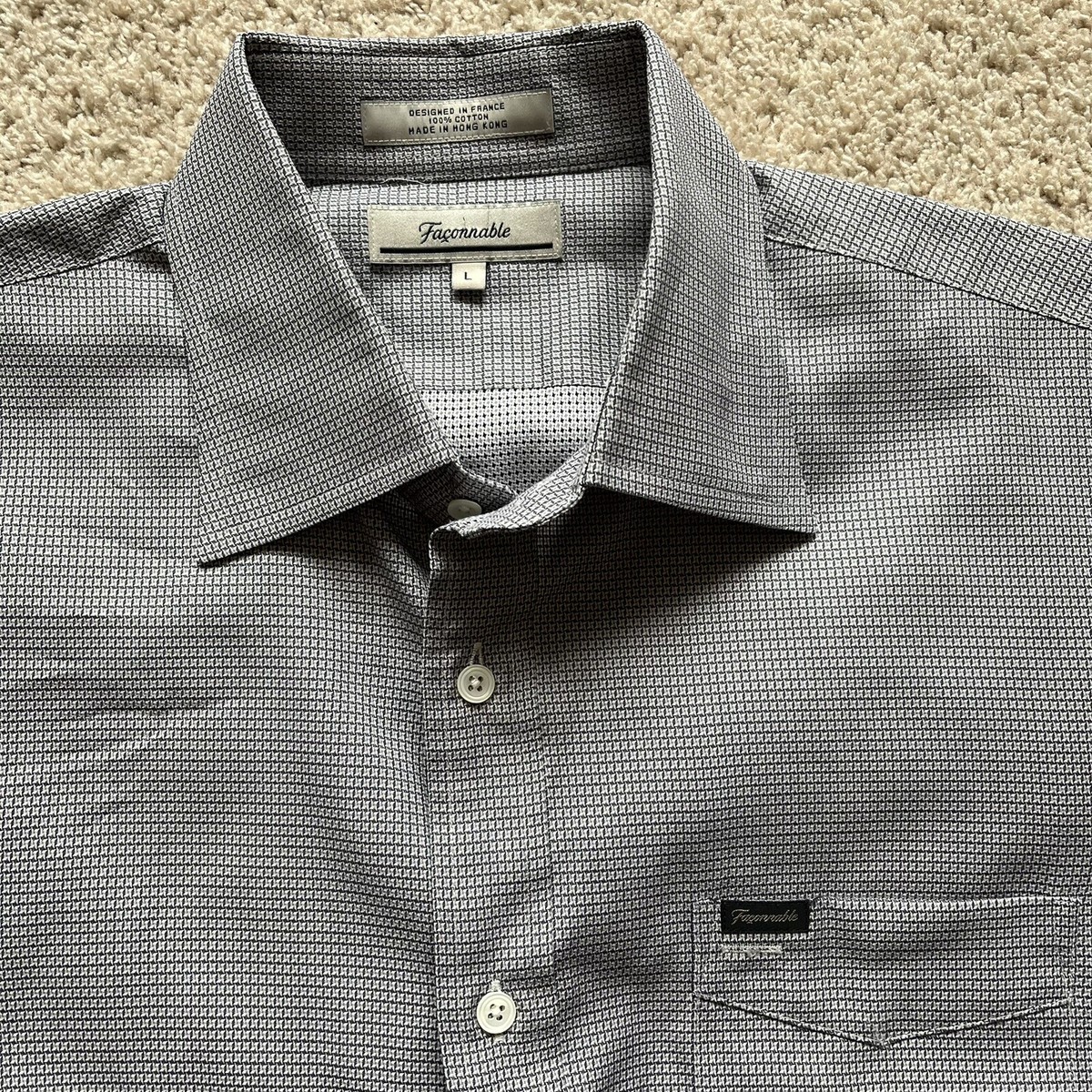 faconnable men's dress shirts Faonnable 100% Cotton Made In USA Mens Dress Schirt Blue Check Size 15-30