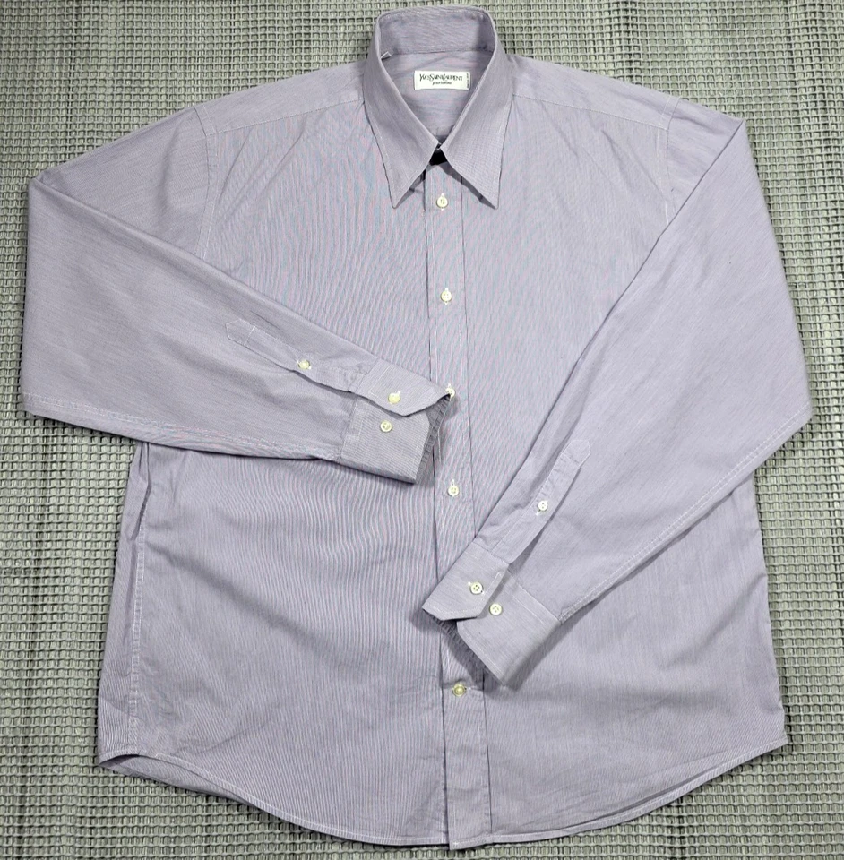 Camisa de vestir vintage Yves Saint Laurent para hombre con botones 17-43 púrpura a rayas Italia Foto 2 de 4
