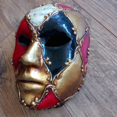 Maschera Veneziana Fatta a Mano Full Face Originale Arlecchino Festa Carnevale - Foto 2 di 10