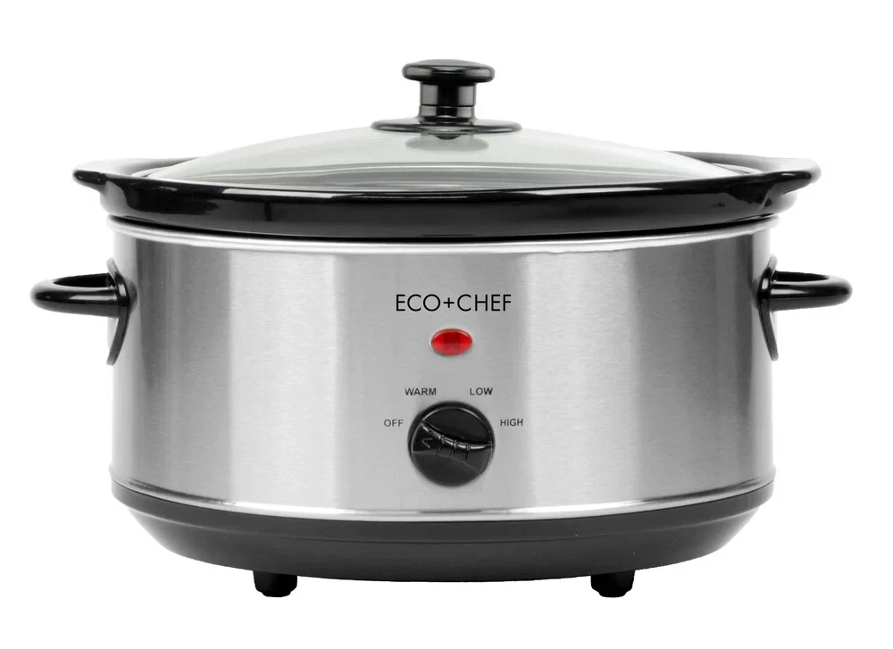 Eco+Chef 4Qt Stainless Steel Slow Cooker w/Removable Stoneware Pot, 3 Temp, 200W