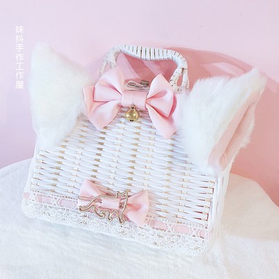 Women's Lolita Sweet Kawaii Cat Ears Rattan Box Case Handbag Bow Party  Suitcase | eBay