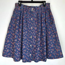 VTG Gitano Skirt Floral Linen Midi Button Front Women 14 L XL Country Cottage
